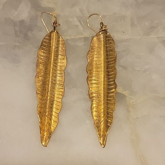Heather Gardner Boho Gold Sterling Feather Dangle Drop Fairy Romantic Earrings - Picture 7 of 12